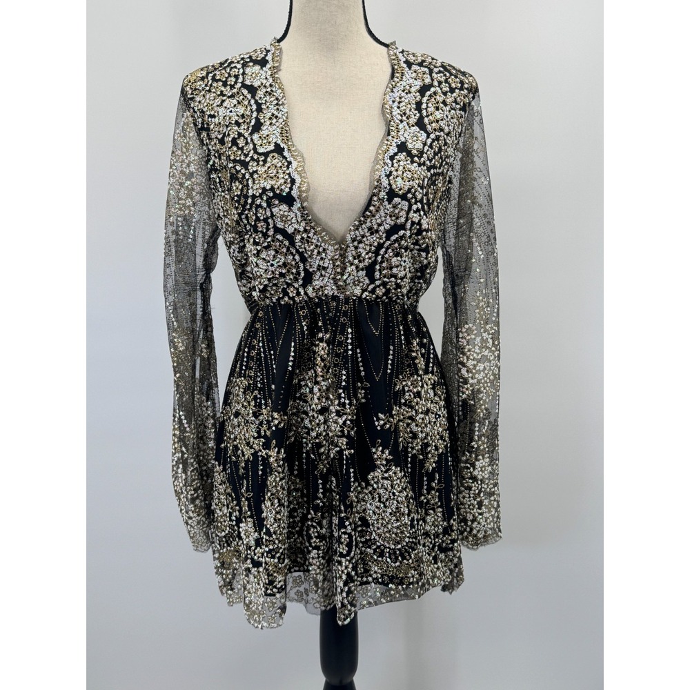 Showgirl Showpo Glitter Sparkle Deep V Romper 8 Special Event Concert Whimsigoth